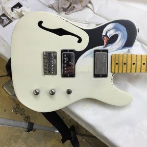 Hand painted Swan Guitar mjpfaux.com