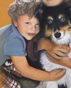 Boy and Dog Ct Portrait artist Marc Potocsky acrylic on canvas 24x30
