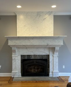 Faux painted White Carrara Marble Fireplace Fireplace Mantel